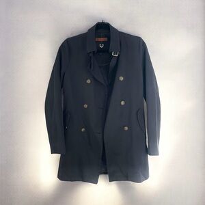 Massimo Dutti Rich Dark Navy Black Sheeny Double-Breasted Trench Blazer Coat XS